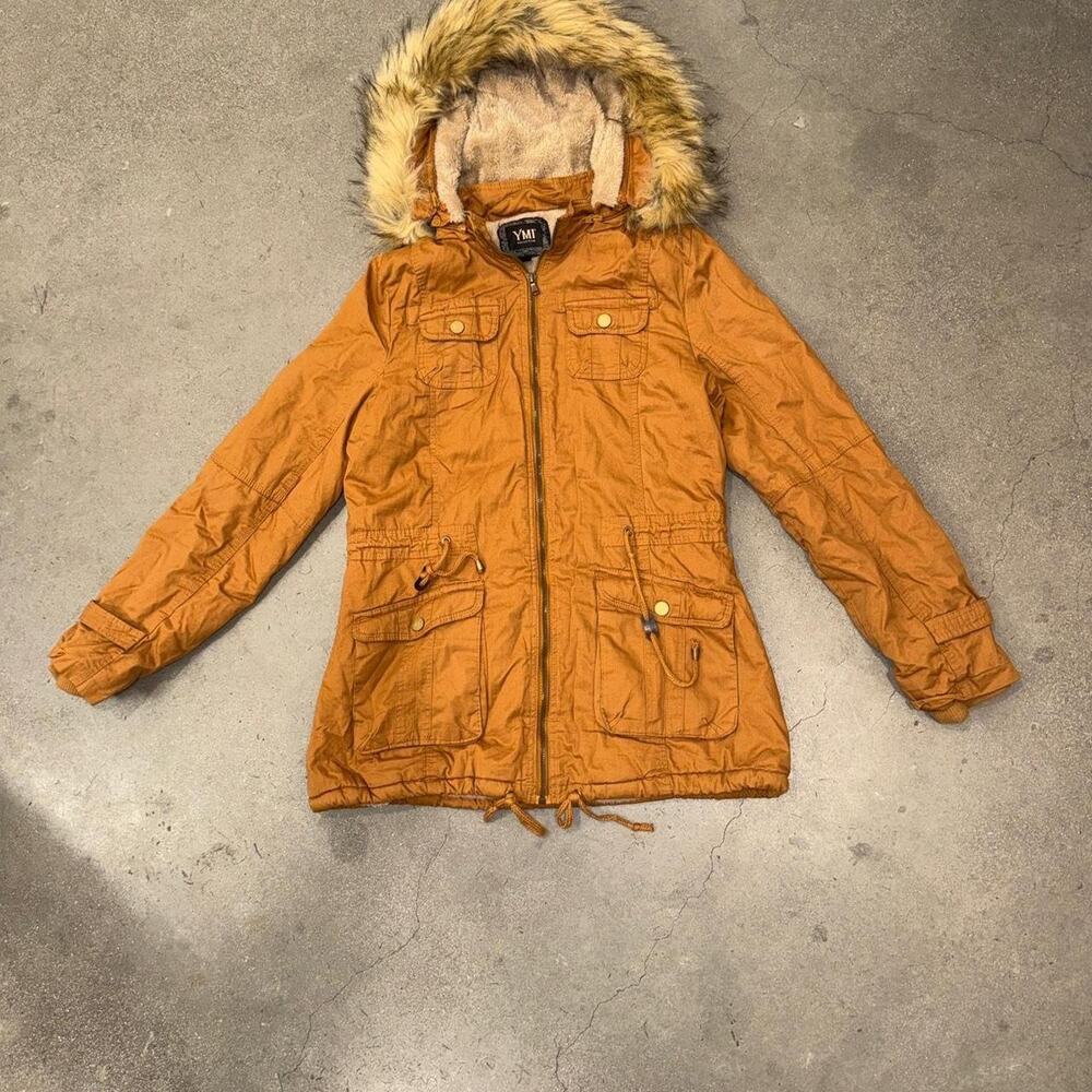 Orange ymi parka with fur